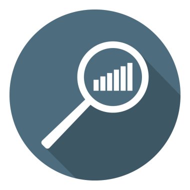Grafik simgesi. Büyüteç 'te zamanlamayı artırın. Analiz ve Istatistik veri sembolü. Düz stil. Tasarım, Web için vektör Illustration.