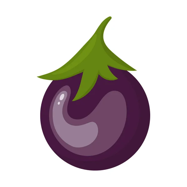 Färsk aubergine grönsak isolerad på vit bakgrund. Aubergine ikon för marknaden, recept design. Tecknad platt stil. Vektor illustration för din design, webb. — Stock vektor