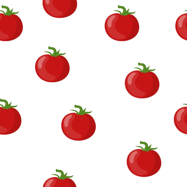 无缝的样式与新鲜的红色番茄蔬菜查出在白色背景。有机食品。卡通扁平风格。矢量插图为您的设计, 网页, 包装纸, 织物, 壁纸. — 图库矢量图片