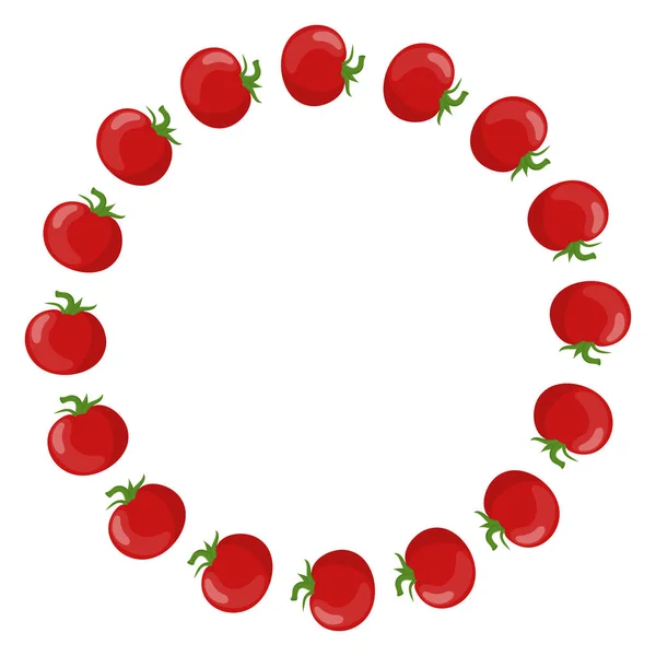 Circle Frame da pomodori con spazio per il testo. Pomodoro Rosso Fresco Ortaggio isolato su fondo bianco. Per il mercato, Ricetta Design. Cibo biologico. Stile cartone animato. Illustrazione vettoriale per il vostro disegno . — Vettoriale Stock