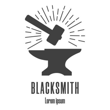 Silhouette icon of a hammer and anvil. Blacksmith, repair logo. Clean and modern vector illustration. clipart