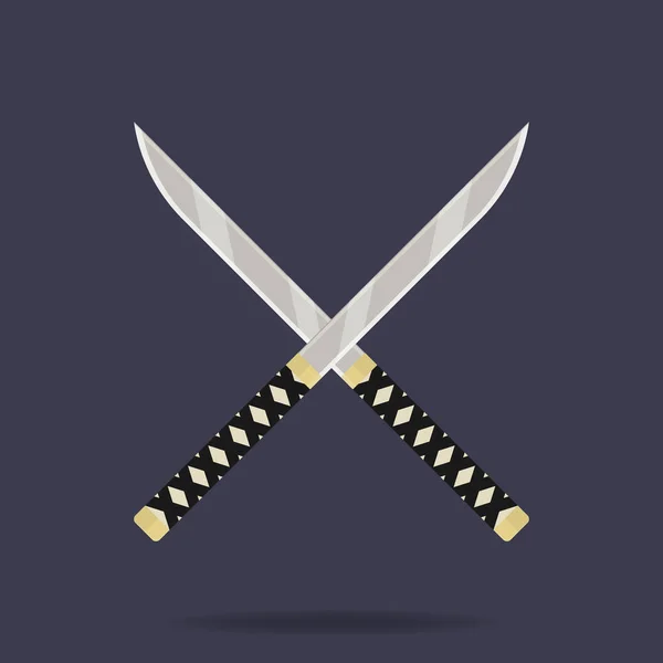 Icono de cuchillos cruzados. Arma Ninja. Equipo Samurai. Estilo de dibujos animados. Ilustración vectorial limpia y moderna para diseño, web . — Archivo Imágenes Vectoriales