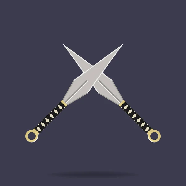 Crossed kunai throwing knives icon. Ninja weapon. Samurai equipment. Cartoon style. Clean and modern vector illustration for design, web. — Stock Vector