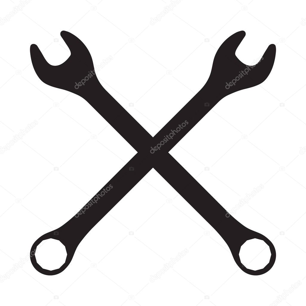 Silhouette icon of crossed wrenches. Workshop, repair service logo template. Clean and modern vector illustration.