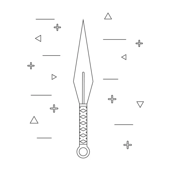 Line style icon of a kunai. Samurai weapon. Ninja equipment. Logo, emblem. Clean and modern vector illustration for design, web. — Stock Vector