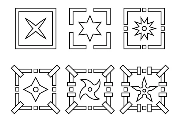 Shuriken 的线条样式图标集。忍者武器徽标，徽标。用于设计、网页的清洁和现代矢量插图. — 图库矢量图片