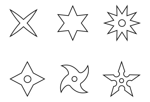 Set di icone in stile linea di uno shuriken. Arma ninja. Logo, emblema. Illustrazione vettoriale pulita e moderna per design, web . — Vettoriale Stock