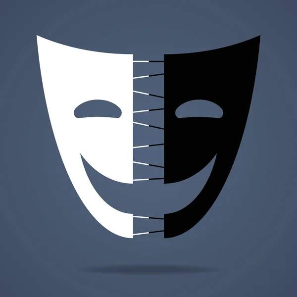 Theatrical mask icon. Two parties of mask. Black and white, the good and evil. Vector illustration for design, web. — Stock Vector