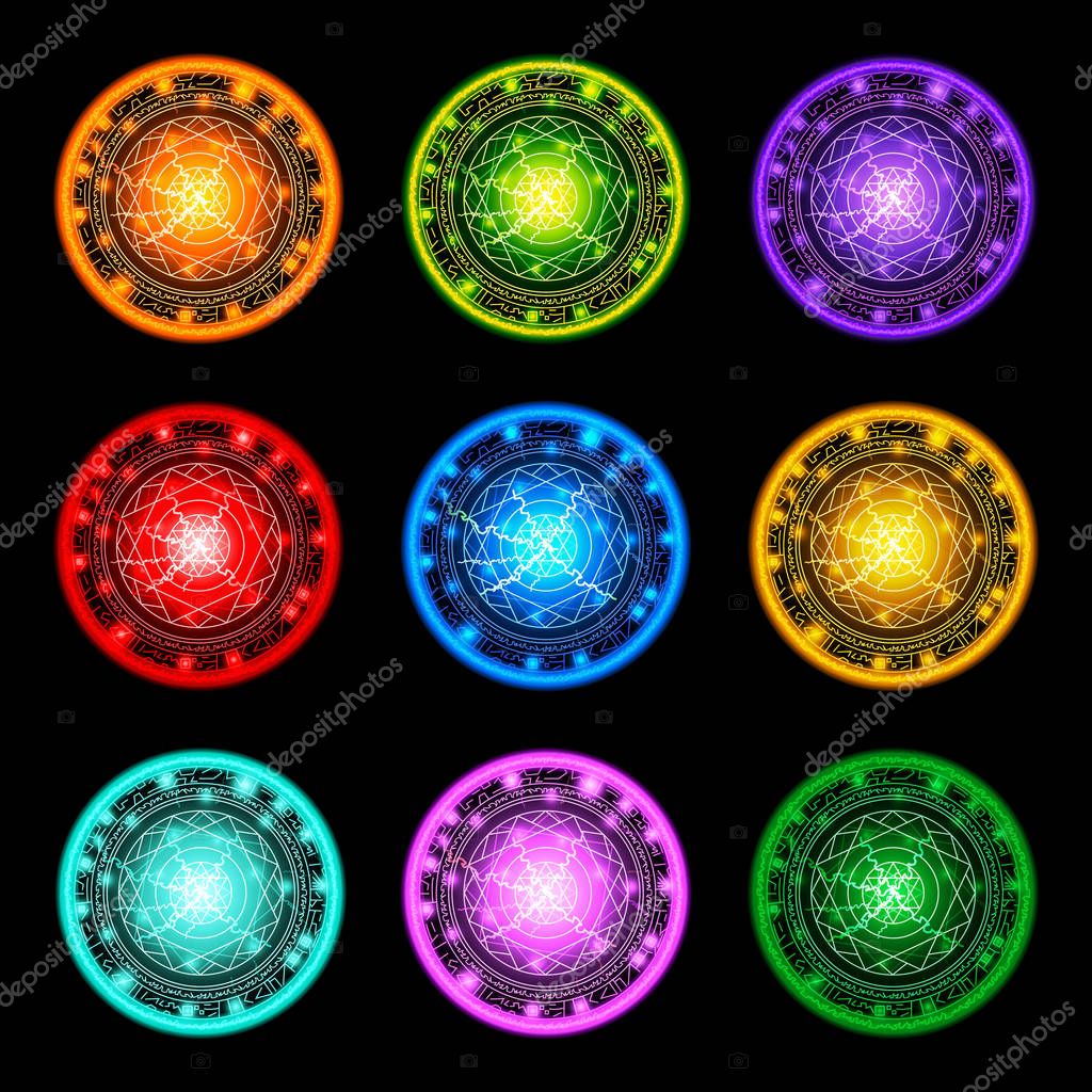 Conjunto Anillos Magicos Circulos Magicos Colores Concepto Superheroe Ilustracion Vectorial Vector de stock por Alody 264881240