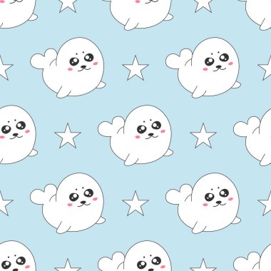 Bebek mührü ile dikişsiz desen. Kumaş veya tekstil için çocuksu doku. Çocuk geçmişi. Vektör çizimi.