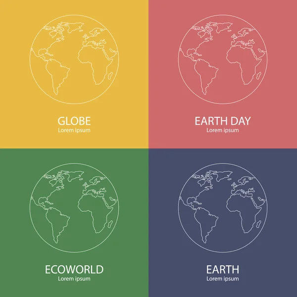 Conjunto de modelo de logotipo do globo terrestre. Mapa do mundo. Ícone de estilo de linha do planeta terra. Ilustração vetorial limpa e moderna para design, web . — Vetor de Stock