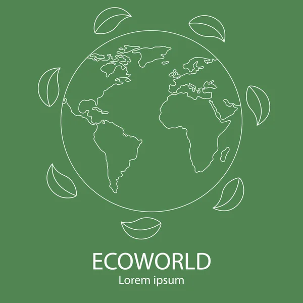 Шаблон логотипа Eco World. Линия стиля икона земли с листьями. Уникальный глобальный и природный, органический логотип. Чистые и современные векторные иллюстрации для дизайна, веб . — стоковый вектор