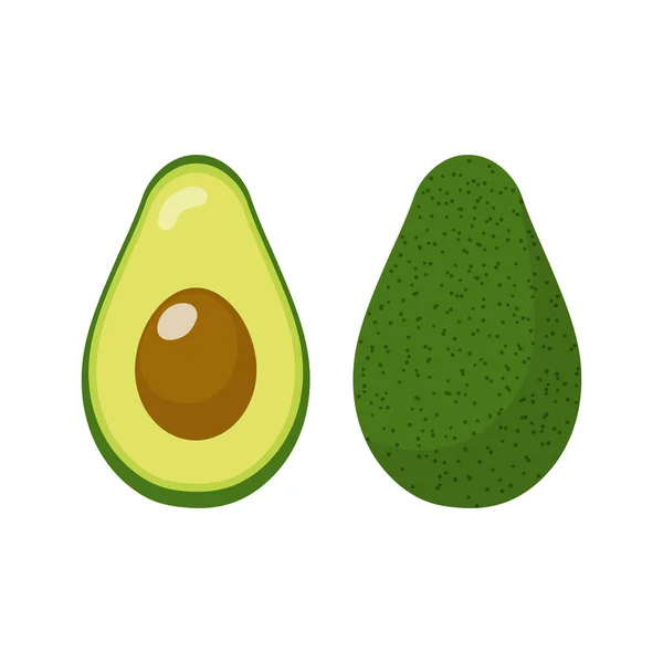 Frische ganze und halbe Avocado isoliert auf weißem Hintergrund. Bio-Lebensmittel. Cartoon-Stil. Vektor-Illustration für Design. — Stockvektor