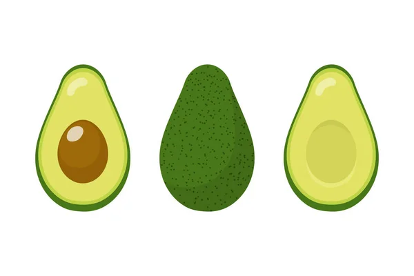 Set von frischen ganzen und halben Avocado isoliert auf weißem Hintergrund. Bio-Lebensmittel. Cartoon-Stil. Vektor-Illustration für Design. — Stockvektor