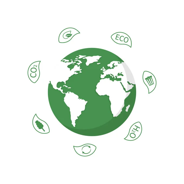 Erdkugel mit Blättern zum Weltumwelttag. Ökologie-Planet. umweltfreundliches Design. Vektorillustration. — Stockvektor