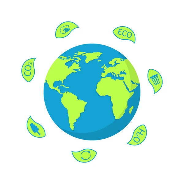 Earth Globe with Leaves for World Environment Day. Planète écologique. Design respectueux de l'environnement. Illustration vectorielle . — Image vectorielle