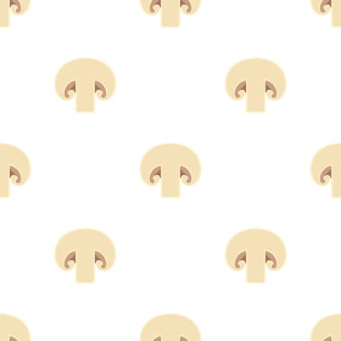 Taze champignons ile dikişsiz desen. Organik gıda. Çizgi film tarzı. Tasarım, web, ambalaj kağıdı, kumaş, duvar kağıdı için vektör illüstrasyon.