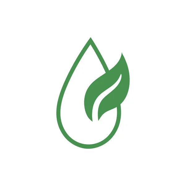 Goccia d'acqua con icona a foglia. Segno ecologico verde. Proteggi il pianeta. Risparmia risorse idriche. Illustrazione vettoriale per il design . — Vettoriale Stock