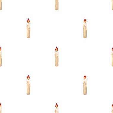 Beyaz arka plan üzerinde parafin balmumu yanan mum ile Dikişsiz desen. Çizgi film tarzı. Tasarım, web, ambalaj kağıdı, kumaş, duvar kağıdı için vektör illüstrasyon.