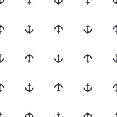 Beyaz arka planda siyah çapa sahip dikişsiz desen. Karikatür tarzı. Vektör Illustration.