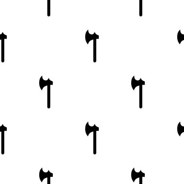 Beyaz arka planda izole balta siyah siluet simgesi ile dikişsiz desen. Ortaçağ silah işareti. Tasarım, web, ambalaj kağıdı, kumaş, duvar kağıdı için vektör illüstrasyon.