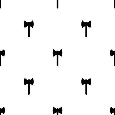 Beyaz arka planda izole balta siyah siluet simgesi ile dikişsiz desen. Ortaçağ silah işareti. Tasarım, web, ambalaj kağıdı, kumaş, duvar kağıdı için vektör illüstrasyon.