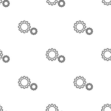 Beyaz arka plan üzerinde dişli simgesi ile dikişsiz desen. Ayarlar sembolü. Anahat stili. Tasarım, web, ambalaj kağıdı, kumaş, duvar kağıdı için vektör illüstrasyon