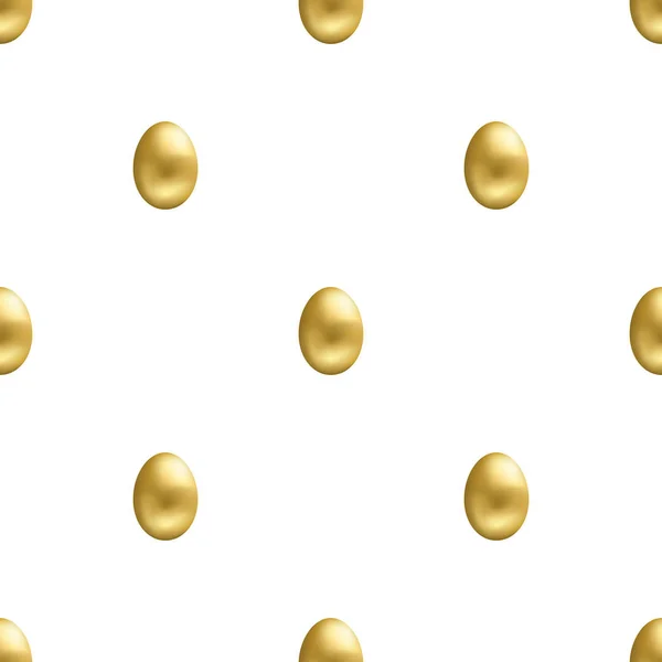 Бесшовный узор с реалистичным золотым яйцом на белом фоне. Пасхальное яйцо. Векторная иллюстрация для дизайна, паутины, оберточной бумаги, ткани, обоев — стоковый вектор