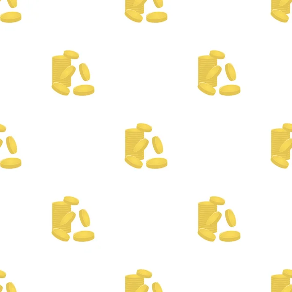 Bezszwowy wzór z wierzchnim złotymi monetami na białym tle. Ilustracja wektorowa do projektowania, www, papier do pakowania, tkanina, tapeta — Wektor stockowy