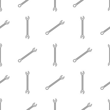 Anahtar simgesi ile dikişsiz desen. Spanner anahtarı. Onarım sembolleri. Tasarım, web, ambalaj kağıdı, kumaş, duvar kağıdı için vektör illüstrasyon.