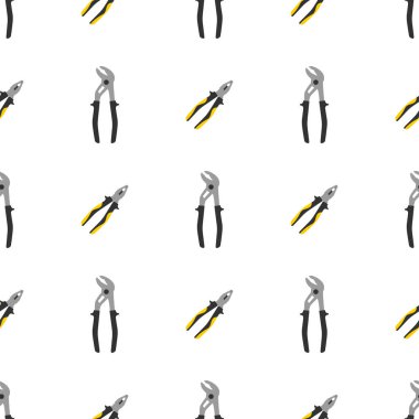 Pliers ve su cimping pliers simgeleri ile dikişsiz desen. Onarım sembolleri. Tasarım, web, ambalaj kağıdı, kumaş, duvar kağıdı için vektör illüstrasyon.