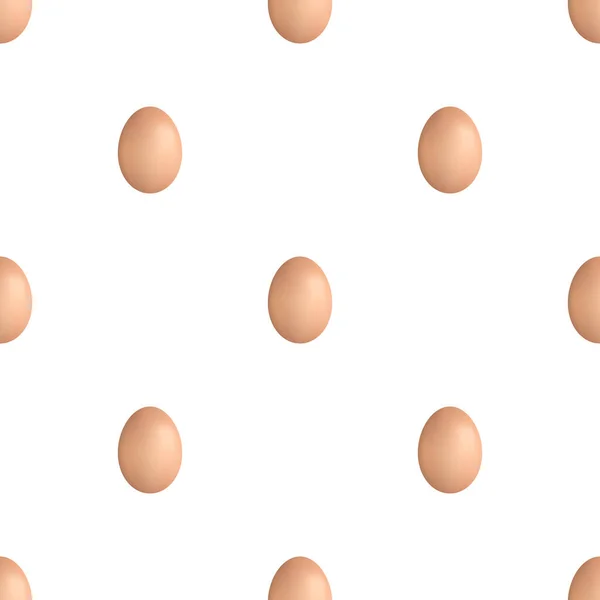 Patrón sin costuras con huevo marrón realista sobre fondo blanco. Huevo de pollo. Ilustración vectorial para diseño, papel de envolver, tela . — Archivo Imágenes Vectoriales