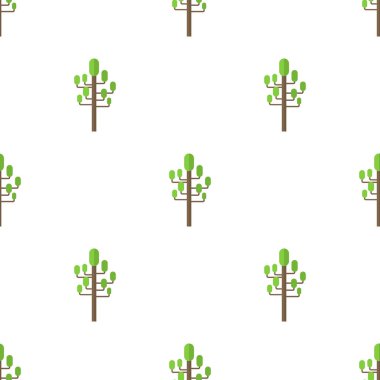Beyaz arka plan üzerinde düz yeşil ağaç simgesi ile dikişsiz desen. Tasarım, web, ambalaj kağıdı, kumaş, duvar kağıdı için vektör illüstrasyon.