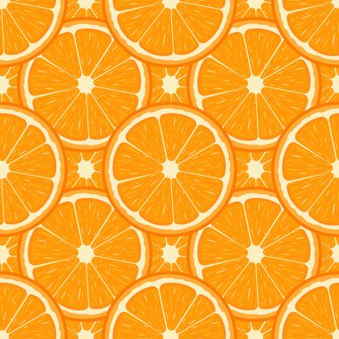 Taze yarım portakal meyve ile Dikişsiz desen. Mandalina. Organik meyve. Çizgi film tarzı. Tasarım, web, ambalaj kağıdı, kumaş, duvar kağıdı için vektör illüstrasyon.