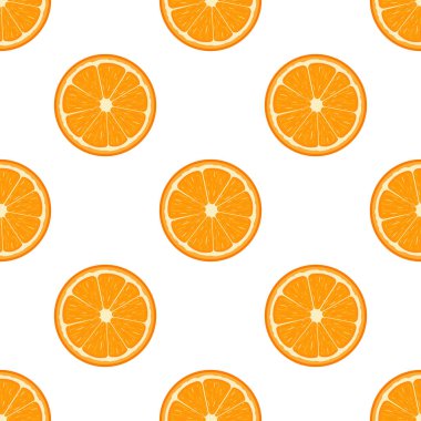 Beyaz arka plan üzerinde taze yarım portakal meyve ile Dikişsiz desen. Mandalina. Organik meyve. Çizgi film tarzı. Tasarım, web, ambalaj kağıdı, kumaş, duvar kağıdı için vektör illüstrasyon.