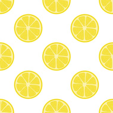 Beyaz arka plan üzerinde taze limon meyve ile Dikişsiz desen. Soyut limon arka plan. Tasarım, web, ambalaj kağıdı, kumaş, duvar kağıdı için vektör illüstrasyon.
