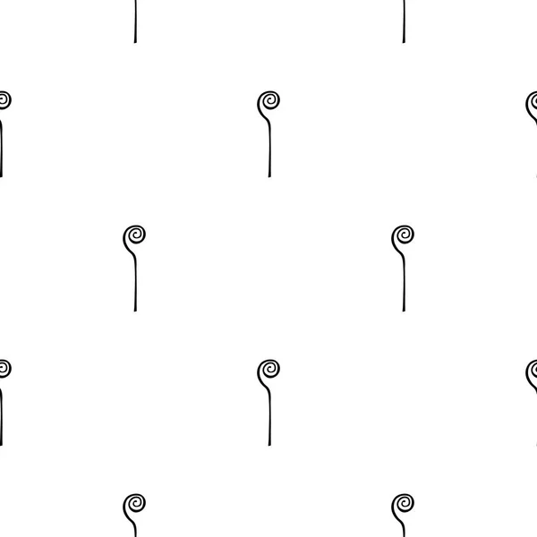 흰색 배경에 검은 마법 직원 아이콘이있는 원활한 패턴. 마법 지팡이, 홀, 막대기, 막대. 디자인, 웹, 포장지, 직물, 벽지에 대한 벡터 일러스트레이션. — 스톡 벡터