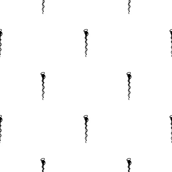 흰색 배경에 검은 마법 직원 아이콘이있는 원활한 패턴. 마법 지팡이, 홀, 막대기, 막대. 디자인, 웹, 포장지, 직물, 벽지에 대한 벡터 일러스트레이션. — 스톡 벡터