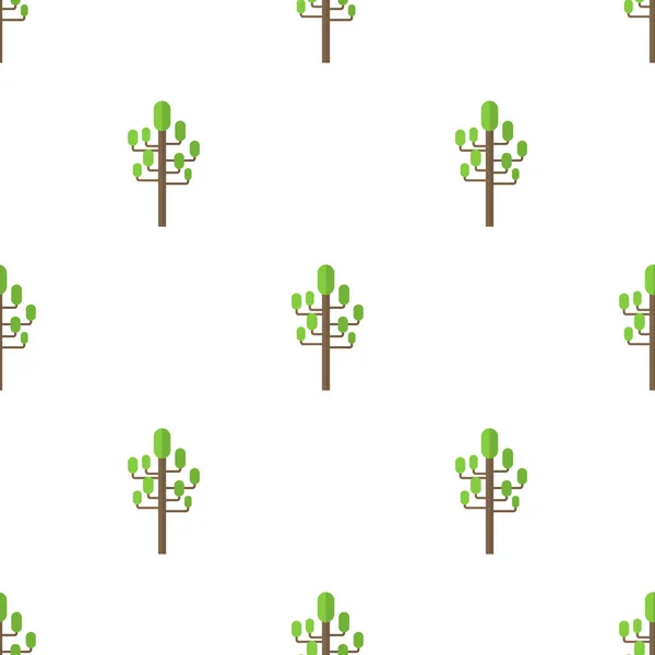 白い背景に平らな緑の木のアイコンを持つシームレスなパターン。デザイン用ベクターイラスト、ウェブ、包装紙、生地、壁紙. — ストックベクタ