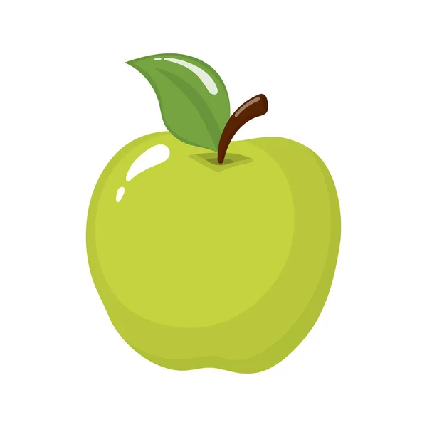 Groene appel geïsoleerd op witte achtergrond. Biologisch fruit. Cartoon stijl. Vector illustratie voor elk ontwerp. — Stockvector