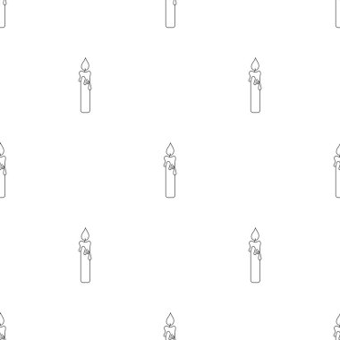 Bir mum satır stili simgesi ile dikişsiz desen. Dinsel kavram. Tasarım, web, ambalaj kağıdı, kumaş, duvar kağıdı için vektör illüstrasyon.