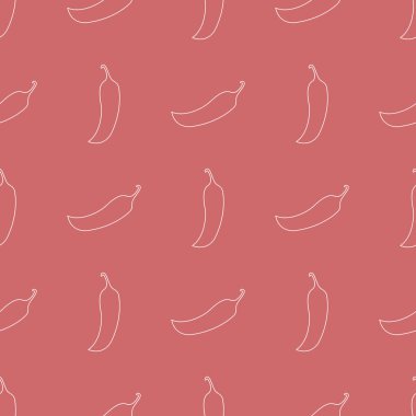 Kırmızı arka plan üzerinde biber biber çizgi tarzı simgesi ile dikişsiz desen. Tasarım, web, ambalaj kağıdı, kumaş, duvar kağıdı için vektör illüstrasyon.
