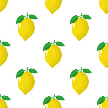 Beyaz arka plan üzerinde taze bütün limon meyve ile Dikişsiz desen. Tasarım, web, ambalaj kağıdı, kumaş, duvar kağıdı için vektör illüstrasyon.