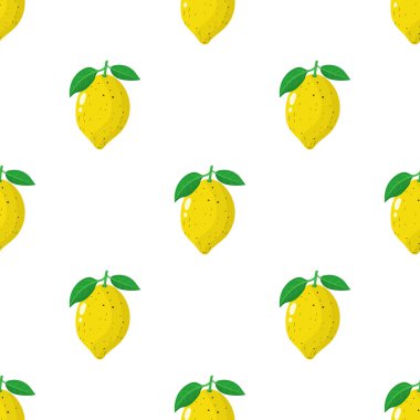 Beyaz arka plan üzerinde taze bütün limon meyve ile Dikişsiz desen. Tasarım, web, ambalaj kağıdı, kumaş, duvar kağıdı için vektör illüstrasyon.