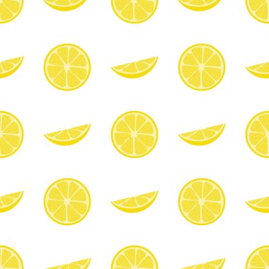 Taze yarım ile Dikişsiz desen, beyaz arka plan üzerinde dilim limon meyve. Tasarım, web, ambalaj kağıdı, kumaş, duvar kağıdı için vektör illüstrasyon.