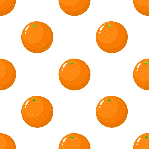 Padrão sem costura com frutas de laranja inteiras frescas no fundo branco. Tangerina. Fruta orgânica. Estilo dos desenhos animados. Ilustração vetorial para design, teia, papel de embrulho, tecido, papel de parede . — Vetor de Stock