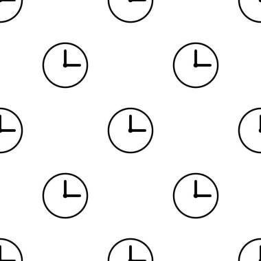 Beyaz arka plan üzerinde saat simgesi ile kesintisiz desen. Zaman sembolü. Tasarım, web, ambalaj kağıdı, kumaş için vektör illüstrasyon.