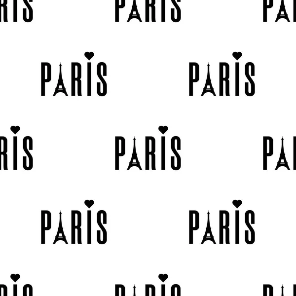 Modèle sans couture avec mot paris avec tour eiffel sur fond blanc. Illustration vectorielle pour le design, le web, le papier d'emballage, le tissu . — Image vectorielle