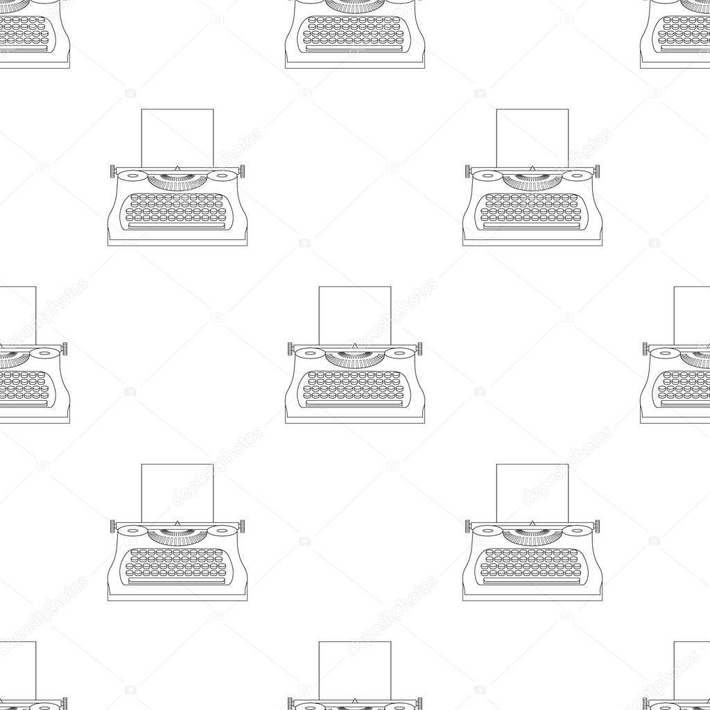 Seamless pattern with typewriter machine. Journalist equipment. Vintage tehnology. Keyboard. Antique equipment. Vector illustration for design, web, wrapping paper, fabric, wallpaper.