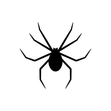 Beyaz arka planda izole örümcek siyah siluet. Cadılar Bayramı dekoratif unsuru. Herhangi bir tasarım için vektör çizimi.
